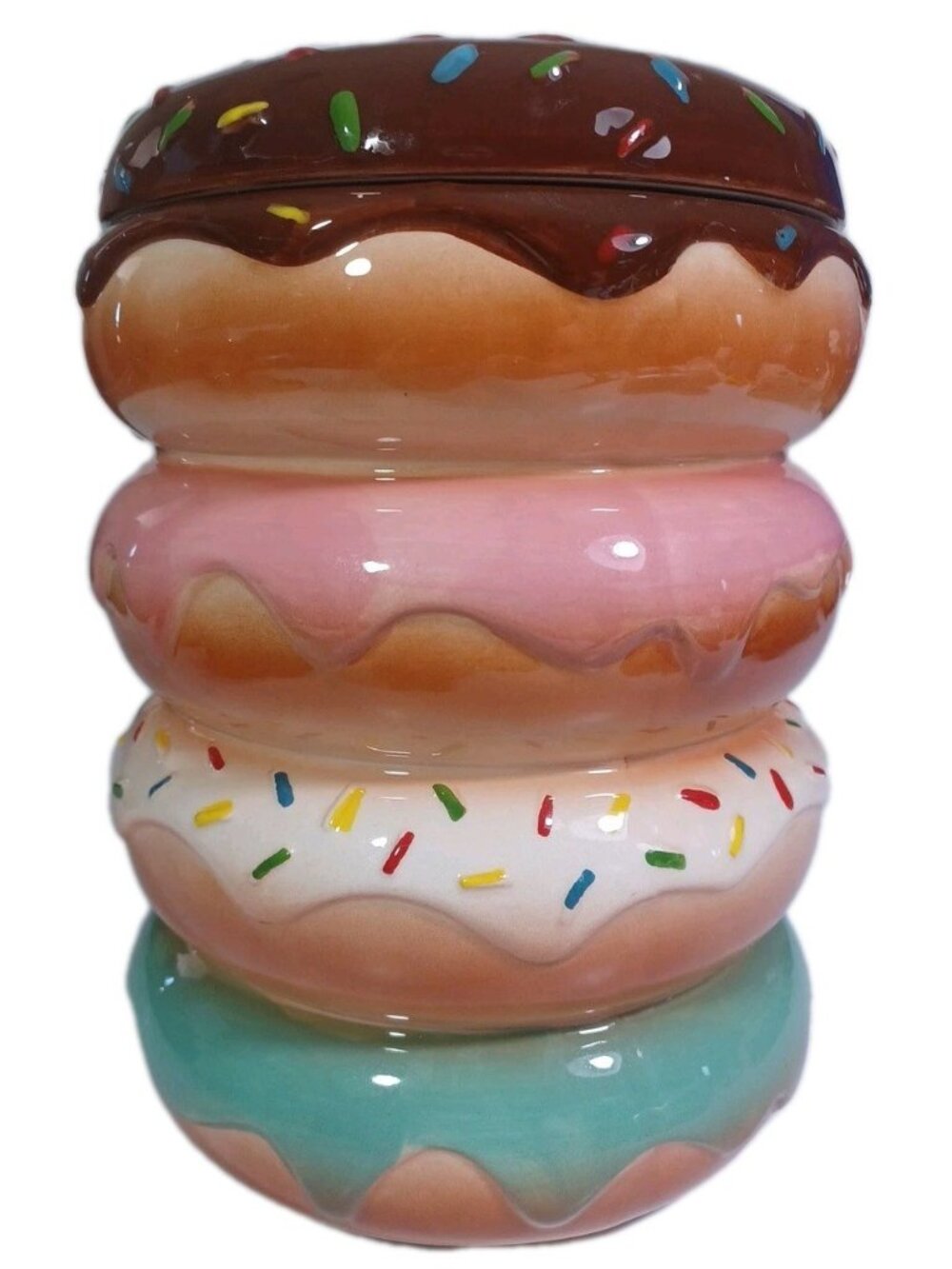 Pink Mint Retro Rainbow DONUTS COOKIE JAR Canister Sprinkles World Market Vtg